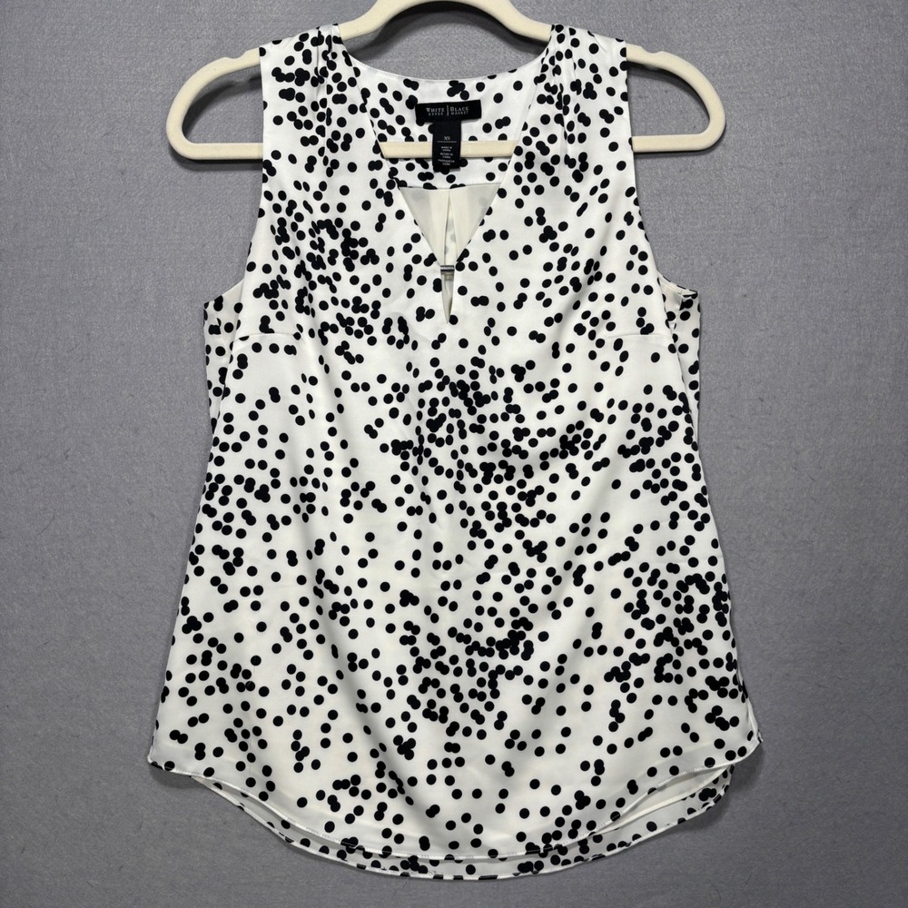 White House Black Market Polka Dot Sleeveless V Neck Keyhole Top‎ Womens XS